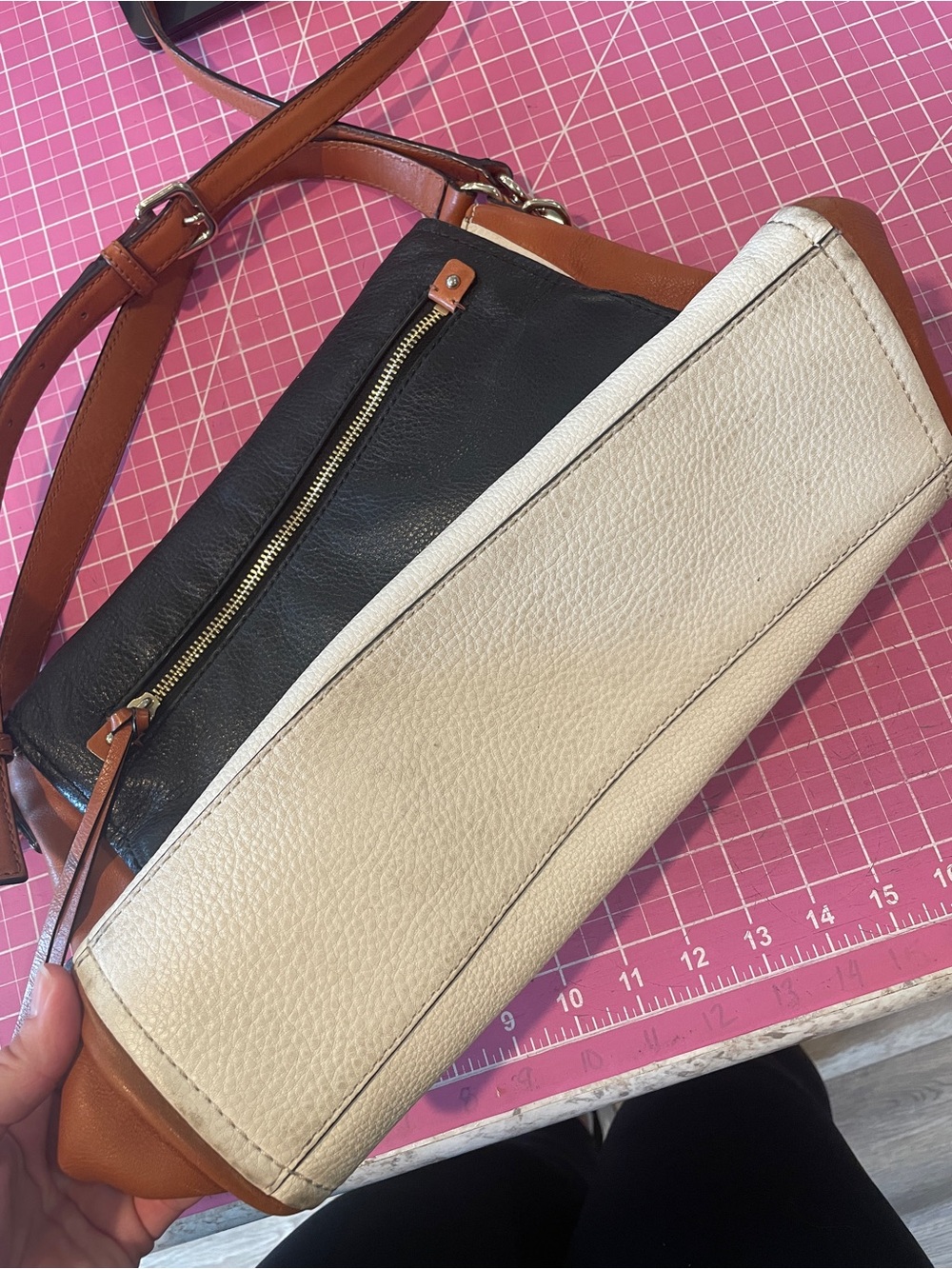 Kate Spade Colorblock Purse Crossbody Black White Brown Flap - Picture 16 of 16